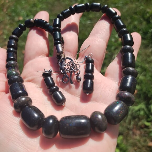 Jay King DTR mine finds Black Opal Necklace and earrings set 925 Sterling Silver - Picture 2 of 16